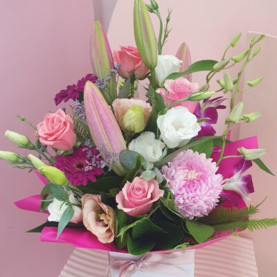 How stunning is an all pink arrangement. Spoil your loved one.
